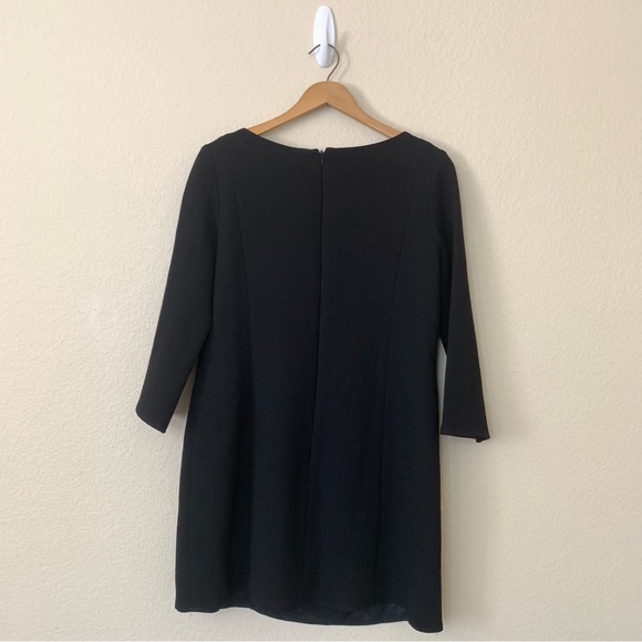 Carmen Marc Valvo Black Beaded 3/4 Sleeve Wool Cocktail Sheath Dress Size 10 - Picture 2 of 11